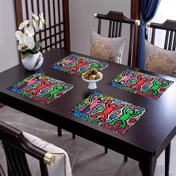 Keith Haring Pop Art Placemats, 4pcs, Fashion Print Pattern Table Mat. - Picture 2 of 6